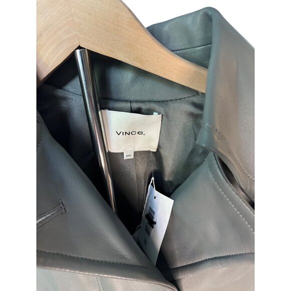 Vince Lambskin Cropped Leather Flight Jacket Muted Gray XXS Qversized New W Tags - Picture 9 of 11